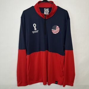 FIFA World Cup Qatar 2022 USA 1/4 Zip Track Jacket Mens Size XL Blue Red Flag